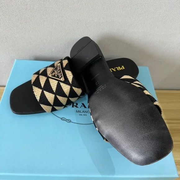 Prada Black and Gold Women's Slide Sandals - Picture 5 of 6